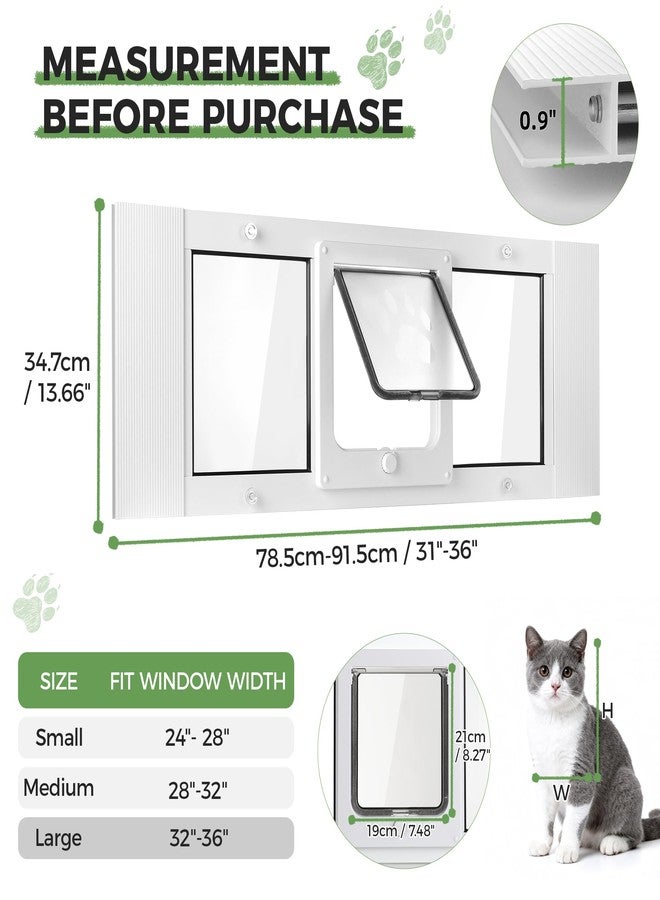 Slevoo Cat Door for Window, Adjustable Width of 32"-36", 4 Secure Lock Modes and Tool-Free Install, Aluminum Frame and High-Transparency Glass Window Pet Door, Suitable for Most Cats & Small Dogs - Image 3